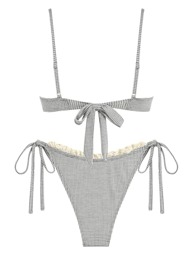 Image of ZAFUL Women High Cut Bikini Sets String Sexy Swimsuit Two Piece Underwire Bathing Suit Brazilian Cheeky Cut Out Cute Swimwear