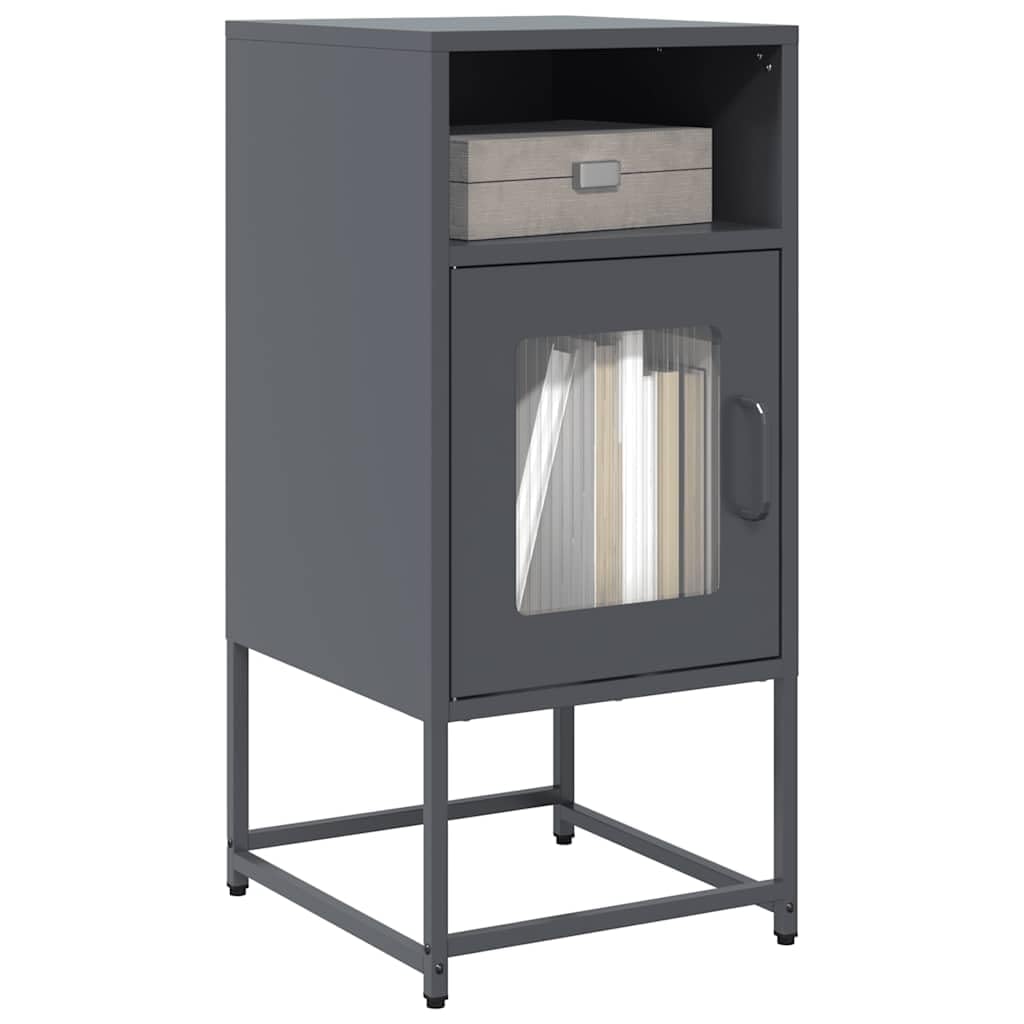Comodino Antracite 36x39x78 cm in Acciaio Laminato a Freddo | Mobiletto multiuso in metallo con gambe e maniglie per camera da letto, corridoio e ufficio