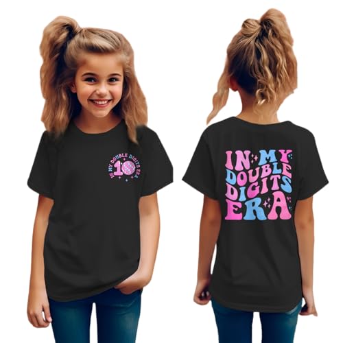 Image of IZYJOY in My Double Digits Era Shirts Girls 10th Birthday T-Shirts 10 Years Old Birthday Party Short Sleeve Summer Tee Tops