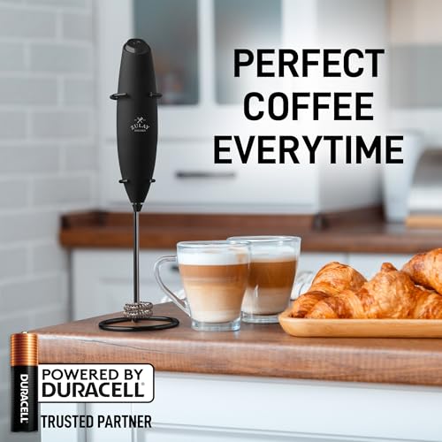 Image of Zulay Kitchen Powerful Milk Frother Wand With Duracell Batteries - Ultra Fast Handheld Drink Mixer - Electric Whisk Foam Maker for Coffee, Lattes, Cappuccino & Matcha - Double Whisk - Exec Black