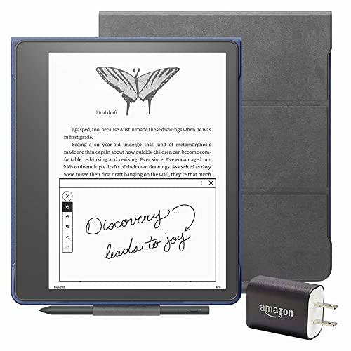 Kindle Scribe Essentials Bundle including Kindle Scribe (16 GB), Basic Pen, Premium Leather Cover - Tungsten, and Power Adapter