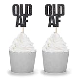 24 Counts Black Glitter Old AF Cupcake Toppers for Birthday Party Supplies Decorations