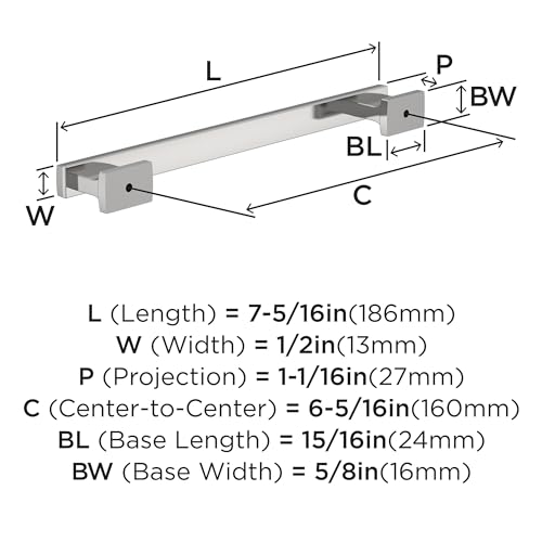 Image of Amerock 25 Pack 6-5 /16 inch Triomphe Polished Chrome Drawer Pull | 6-5 /16 inch (160mm) Center-to-Center Mounting Distance and 7-5 /16 inches Overall Length, Durable Zinc Cabinet Hardware