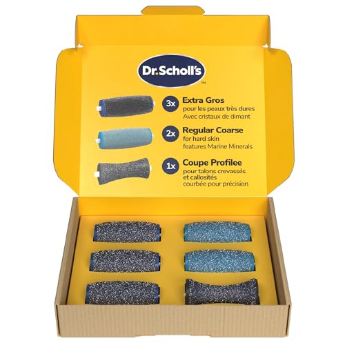 Dr. Scholl's Pack de 6 Rouleaux de remplacement pour râpe électrique - Élimine les callosités, comprend 3 têtes Extra, 2 têtes exfoliantes, 1 tête...