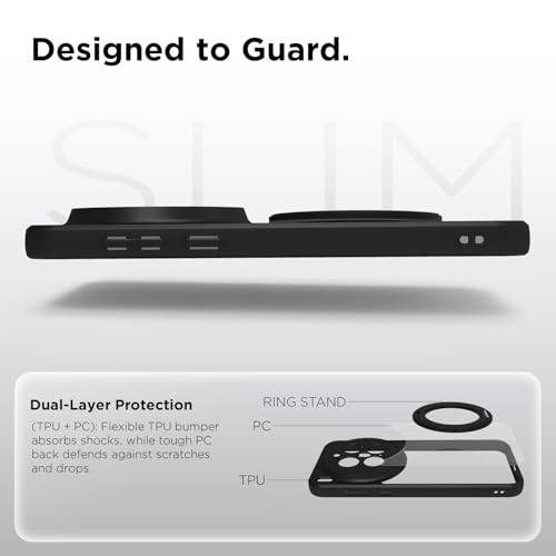 Image of RIGGEAR Shockproof Sleek Hybrid Armor 360 Rotating Magnetic Ring Stand Back Cover Case Compatible with MagSafe Accessories for Vivo X300 Pro (Clear PC + Black TPU Bumper)