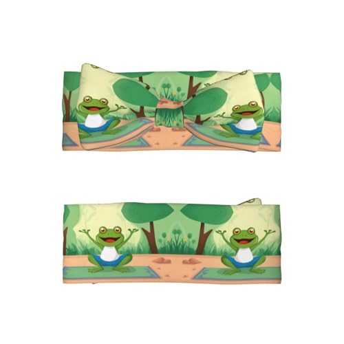 Cute Funny Frog Doing Yoga Pattern Baby Bow Headband Super Stretchy Soft Bows Hair Accessories for Newborn Infants Toddlers Kids Girls2