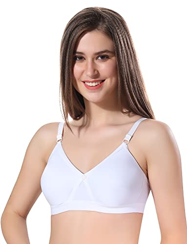 Image of Fabme Women's Cotton Seamless Non-Padded Non-Wired Bra, Cross Belt, Heavy Support, Double Layer Cups, Broad Elastic Bra