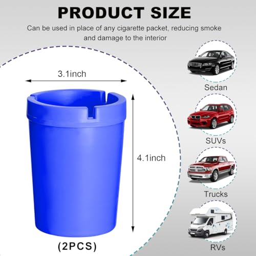 Image of Ohleats 2 PCS Car Ashtray, Smokeless Smellproof Windproof Self-Extinguishing Auto Ashtray, Portable Mini Vehicle Cigarette Trash Can Fits Most Cup Holder for Home Office, Car Accessories (Blue)