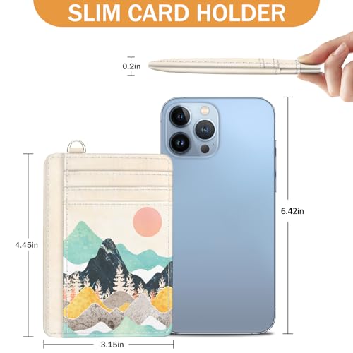 Image of Yonlevres Sunrise Credit Card Holder Slim RFID Wallet Women Small Travel | Front Pocket, Handy, RFID Blocking, Woman Girls Ladies Gifts, D-ring for Keychain,Thin Mini Card Case, ID Window, PU Leather