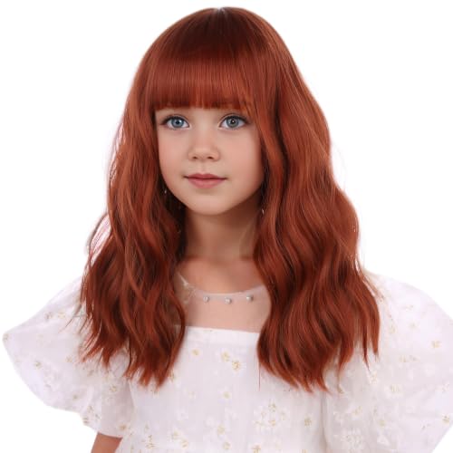 Image of Orange Wig Short Dark Orange Wavy Curly Wigs Orange Wig with Air Bangs Synthetic Cosplay Hair Wig