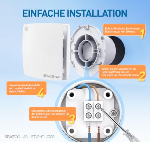 SBAZOO 100mm Leiser Badlüfter 130m³/h für Badezimmer, Garage, WC– Weiß – Ansicht 4