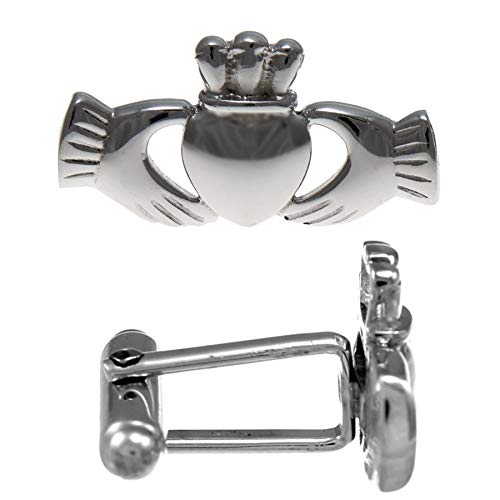 Alexander Castle Men's Cufflinks 925 Sterling Silver Claddagh Irish Cufflinks 26mm x 14mm Celtic Cufflinks with Jewelry Gift Box