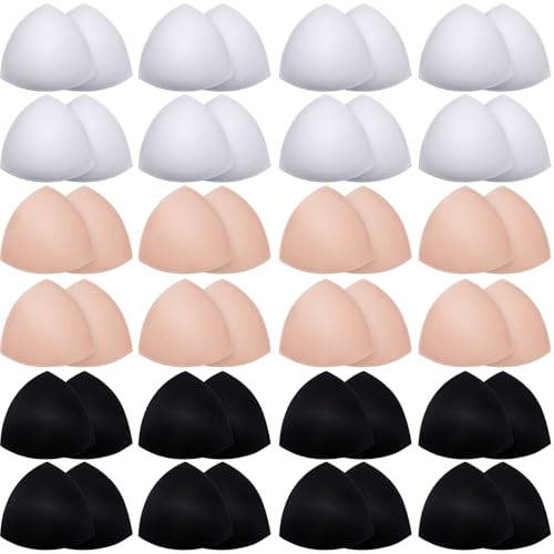 Image of Geyoga 24 Pairs 12 Pairs Bra Pads Inserts Women Sports Bra Pads Inserts Triangle Removable Pad for Women's Bikini Top Swimsuit (White,Nude Color,Black)