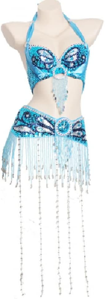 JRUIA Beaded Tassel Belly Costumes Halloween Clothing Tribal Belly Dresses Rhinestone Bra Top Sequin Belt Carnival Outfit
