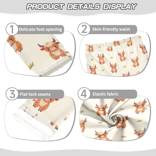 Girls Leggings Soft Toddler Ankle Length Bottoms Cute Highland Cow Kids Dance Yoga Pants 4-10 Years3