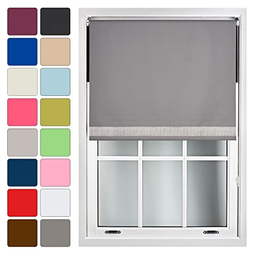 Furnished Diamante Edge Blackout Roller Blinds - Black Out Thermal Fabric Insulated Window Blind with Decorative Diamante Glitter Trim, Dark Grey Up to 210cm x 165cm