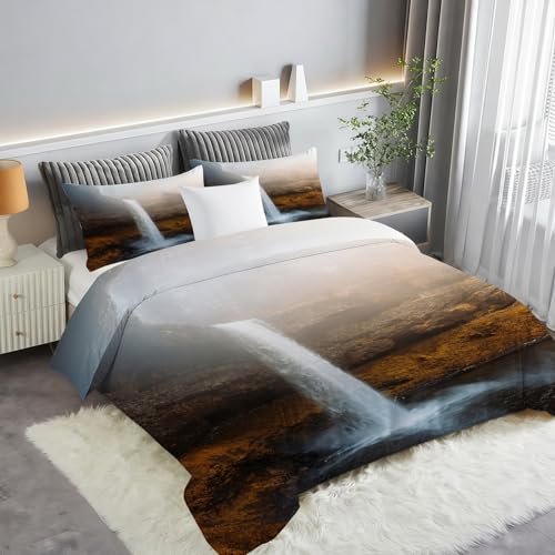 Housse de couette 240x260 cascade fond vert microfibre avec zip