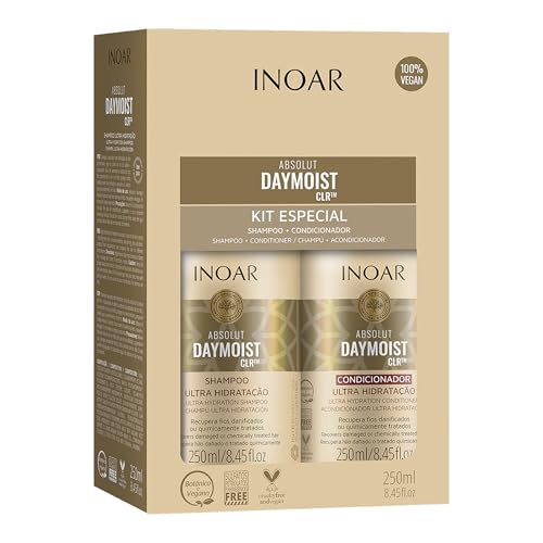 Inoar DayMoist Haircare Duo Shampoo & Conditioner with Argan Oil Complex for Deep Hydration & Repair, 2 x 8.45 Fl Oz