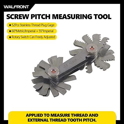 52Pcs Thread Pitch Gauge Sae Stainless Steel Screw Pitch Measuring Tool Screw Thread Pitch Cutting Gauge Tool Multi Purpose (Metric&British Whitworth(52Pcs)) #TOP3