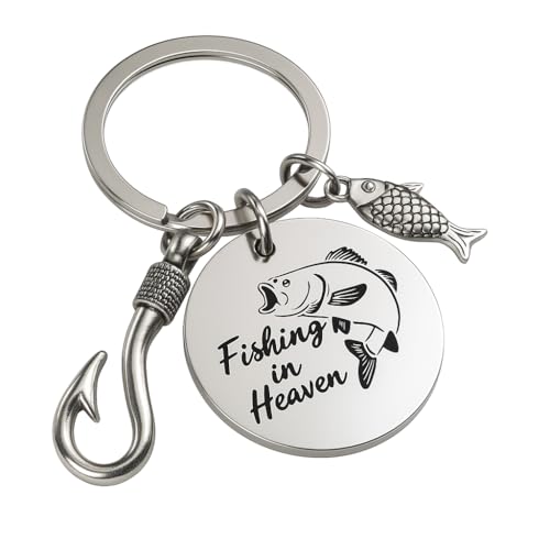 Porte-Clés Cadeaux de Pêche pour Hommes – Porte-Clés Pêche avec Hameçon & Charme Poisson, Cadeaux Mémoriels pour Pêcheur avec Gravure Fishing in Heaven, Accessoires de Pêche pour Papa