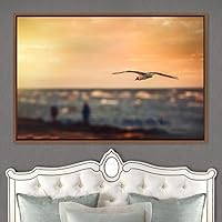 Framed Canvas Wall Art Soaring Bird Aerial Beach Birds Cool Multicolor Photography Realism Relax/Calm Single - 16x24 inches