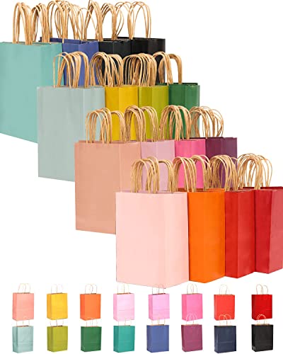 100-Packs Paper Bags With Handles Bulk 8.26"×6"×3.15" Small Gift Bags 16 Different Senior Color Bags Multiple Uses（Small Size） #TOP11