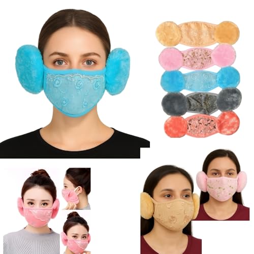 Image of K D Women & Girls Warm Winter Mask with Earmuffs | Flannel + Cotton Face Cover | Reusable, Washable & Breathable | Cold, Wind & Dust Protection | Pack of 1 (Random Color)