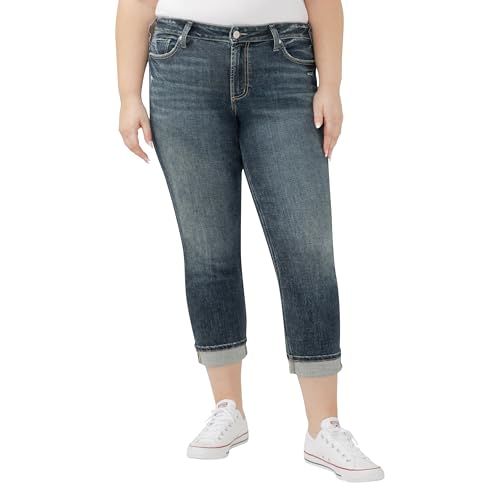 Silver Jeans Co. Women's Plus Size Suki Mid Rise Curvy Fit Straight Leg Jeans, Chord