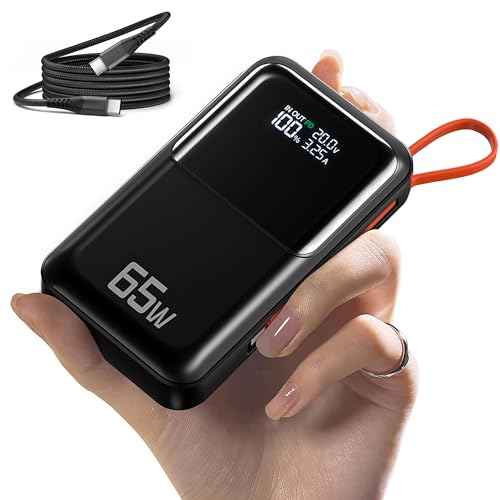 65W Portable Laptop Charger - 27,000mAh Power Bank with Built-in USB-C Cables, 3-Port 130W Total Fast Charging for MacBook/iPhone/Steam Deck|TSA-Approved Travel Essential Airplane Safe Battery Pack