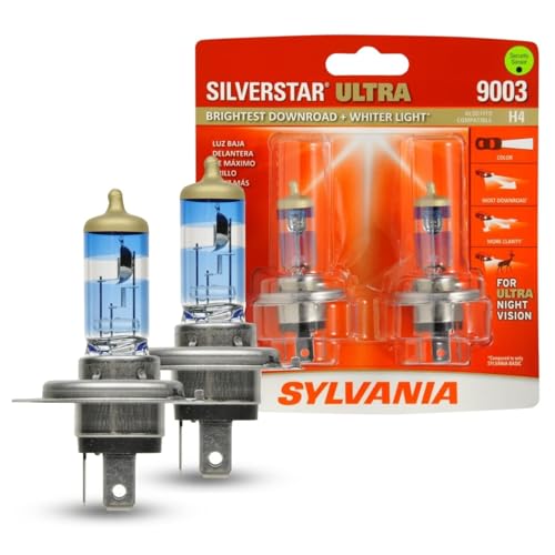 SYLVANIA - 9003 SilverStar Ultra - High Performance Halogen Headlight Bulb High Beam Low Beam and Fog Replacement Bulb Brightest Down Road with Whiter Light Tri-Band Technology (Contains 2 Bulbs)
