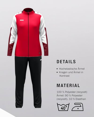 JAKO Damen Polyesteranzug Dynamic, rot/weiß/dunkelrot, L – Ansicht 4