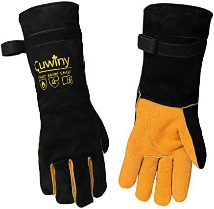 Welding Gloves, Cuwiny 1112°F Heat/Fire Resistant/Leather Forge Gloves, with Kevlar Stitching String, 16 inches Extra Long Sleeve and Fireproof Hook and Loop Tape,fit for Mig/Tig