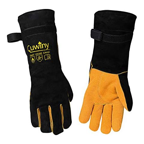 Cuwiny 1112°F Heat/Fire Resistant/Leather Forge Gloves Cover