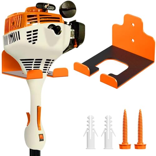 JNIHEEP Garage Organizer Trimmer Rack, Garden Power Tool Hanger Weed Whackers Holder Wall Mounted for Grass Trimmer, Hedge Trimmer, Garage Trimmer, Garden Tools,1 Pack(Orange)