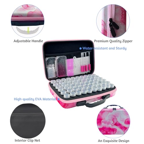 Image of 60 Slot Diamond Art Storage Box | Pink Bead Organizer Case with Drill Tools, Portable Craft Box, For 5D DIY Art Kits