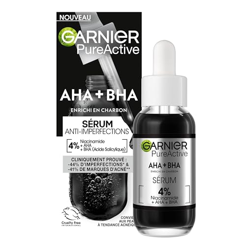 Garnier - Pure Active - Sérum Anti-Points Noirs & Imperfections au Charbon - 4% Niacinamide, Acide Salicylique & Acide Lactique - Peaux Grasses à Tendance Acnéique - Vegan & Cruelty Free - 30 ml