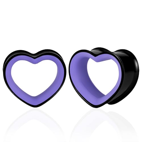 DOEARKO 2PCS Heart Stainless Steel Outer Ring & PLA Inner Plug Ear Gauges (2g/6mm - 1/25mm) Hypoallergenic Double Material for Stretched Ears Lightweight & Breathable Plugs (B&P 14mm(9/16))