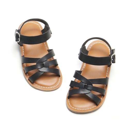 Felix & Flora Toddler Girl Black Sandals Size 9 - Little Girl Easter Dress Shoes Lightweight Open Toe Beach Holiday
