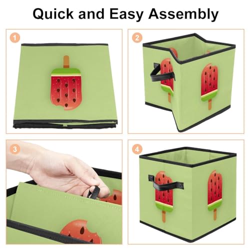 Boîte de rangement pliable cube pastèque vert d'été pour placard - 5