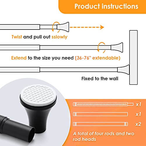 Zipglo Shower Curtain Rod, 36-76 Inches Stainless Steel Shower Rod, Tension Shower Curtain Rod Never Rust And Non-Fall Down, Black Shower Curtain Rod Tension No Drill Shower Rods For Bathroom #TOP4