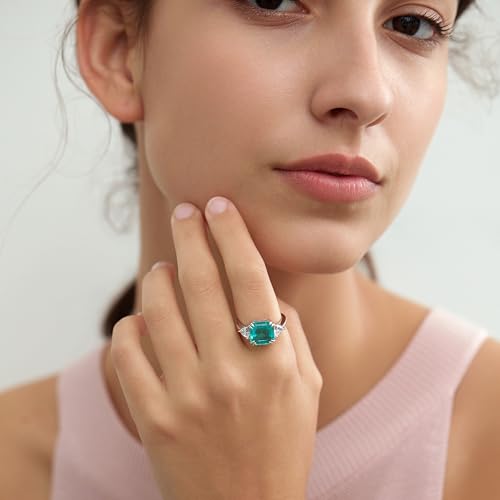 Michooyel 3.75ct Paraiba Promise Ring for Women Asscher Cut Three Stone Statement Ring in 925 Sterling Silver4