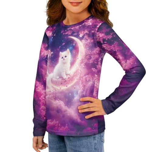 Image of Girls Long Sleeve Shirts Casual Crewneck Soft T-shirts for Girls 3-16 Years Old