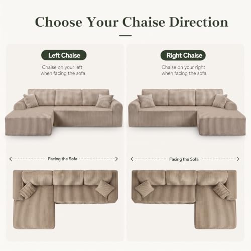 Image of KEIKI 109 inch Corduroy L-Shaped Sectional Sofa with Left Chaise, Camel