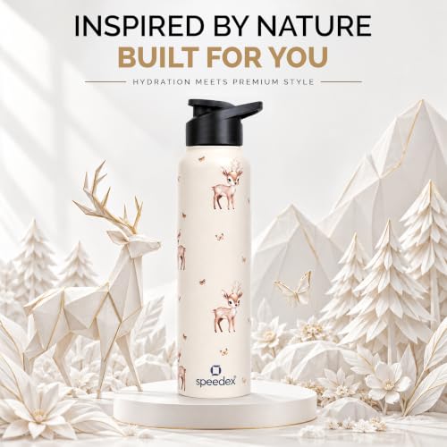 Image of Speedex Stainless Steel Water Bottle 1 Ltr (1000ml), BIS Approved, Leak-Proof Sipper Cap, Baby Deer Printed Design, Office, School, Travel, Daily Use, Men, Women, Boys, Girls, Kids, Set of 3