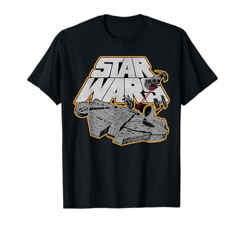 T-shirt Star Wars Millennium Falcon noir avec graphique de combat spatial chic