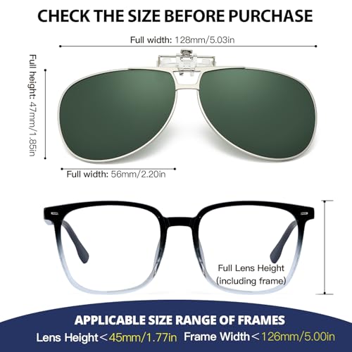 Image of Trysee Polarized Clip on Sunglasses Over Prescription Glasses Aviator Style UV400 Protection Flip Up TS-CO-013