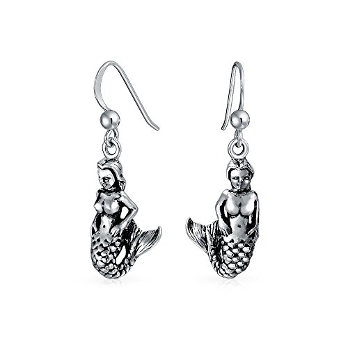 Náutica lateral o colgante sirena de mar sirenas de gota pendientes para mujeres oxidado .925...