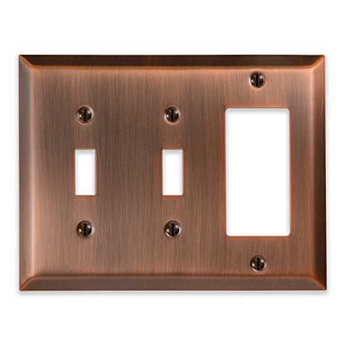 AMERELLE 163TTRAC Century Double Toggle/Single Rocker Steel Wallplate in Antique Copper