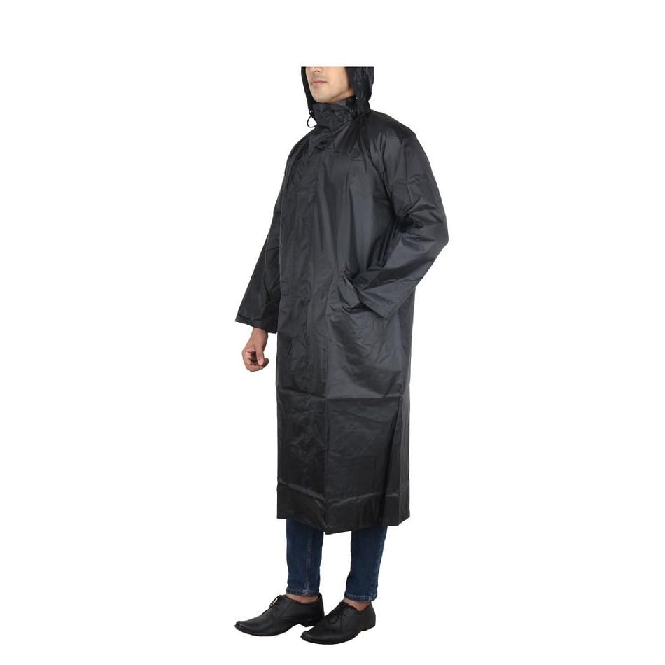 Image of Rain Coat Men's Women's Black Colour Long Rain Coat with Cap and Cover