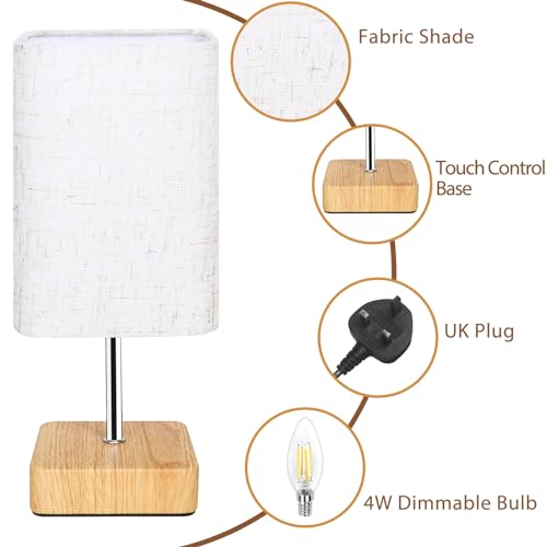 Touch Control Table Lamp, Dimmable Nightstand Lamp, Bedside Touch Lamp with Wood-Grain Base & Beige Fabric Shade for Bedroom, Living Room, Children's Room, Bulb Included, 2Pack - Image 5